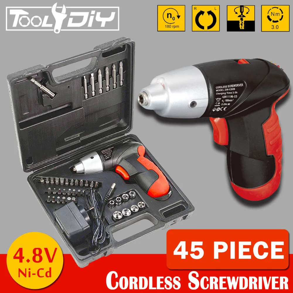 45 Pieces 4.8V Cordless Screwdriver Set Multi Function Wireless Rechargeable Electric