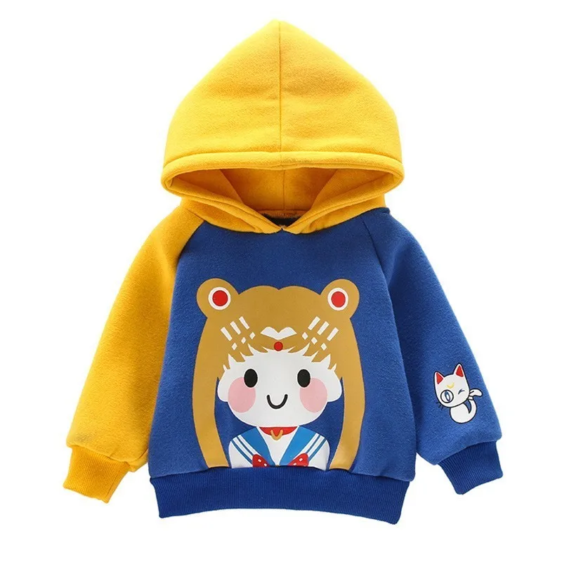 

Girls Hoodies With Sailor Moon Printing Autumn Winter Kids Baby Clothes Patchwork Color Sweatshirt Tops Children Clothing 1-5Y