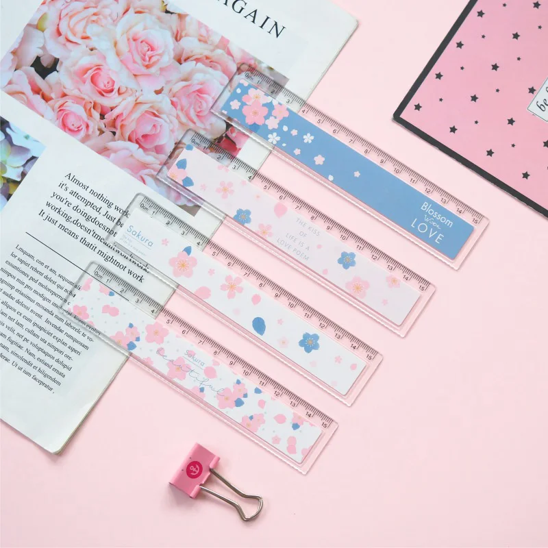 

1PC Cute Sakura Rulers 15cm Kawaii Cherry Rulers For Kids Girls Gifts Measuring Tools School Office Supplies Stationery