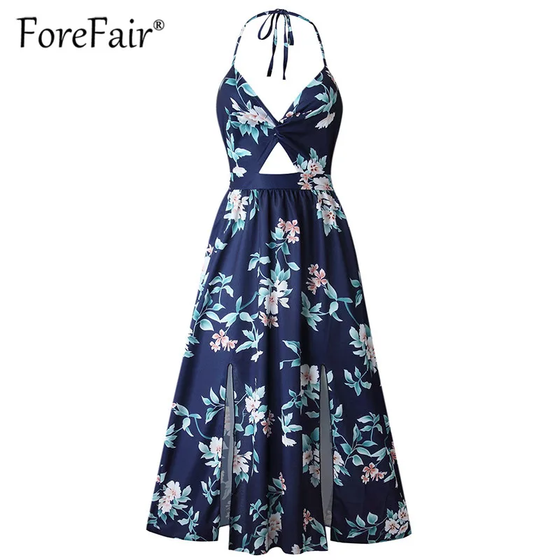 Forefair 2019 летнее макси платье в стиле бохо с открытой спиной цветочным принтом без