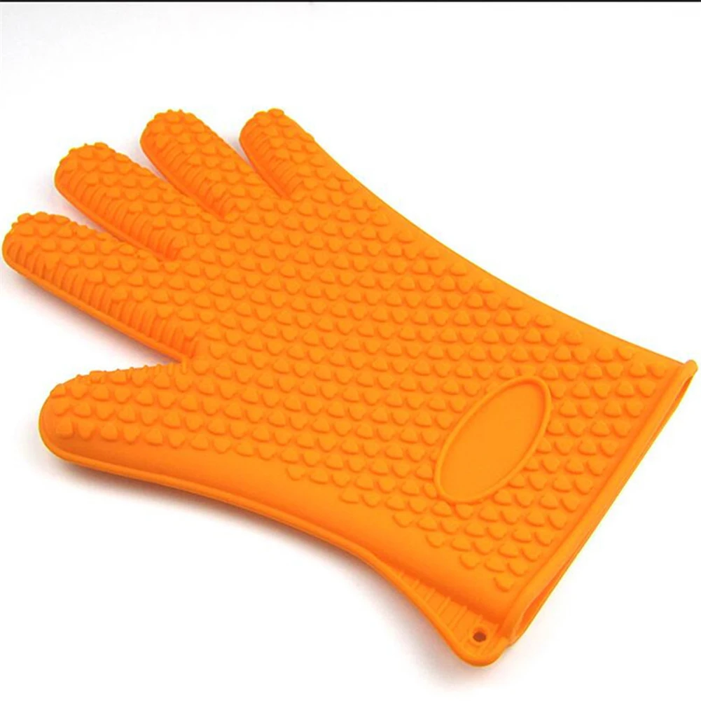 Термостойкая силиконовая перчатка для духовки Толстая кулинарная рукавица для Гриль-барбекю прихватка для выпечки перчатка для кухни перчатка для барбекю Кухонные гаджеты - Цвет: Orange