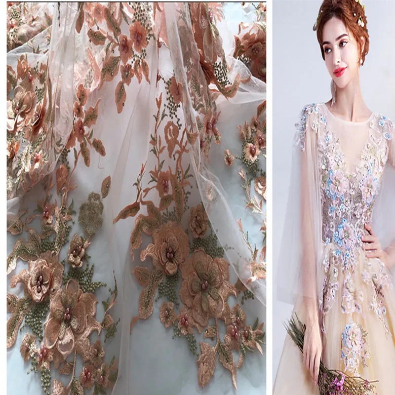 

2Pcs 3d Flower Multicolour Bead Embroidery Lace Patch Sewing Cloth Wedding Dress Robe Applique Decoration Material Diy Accessory