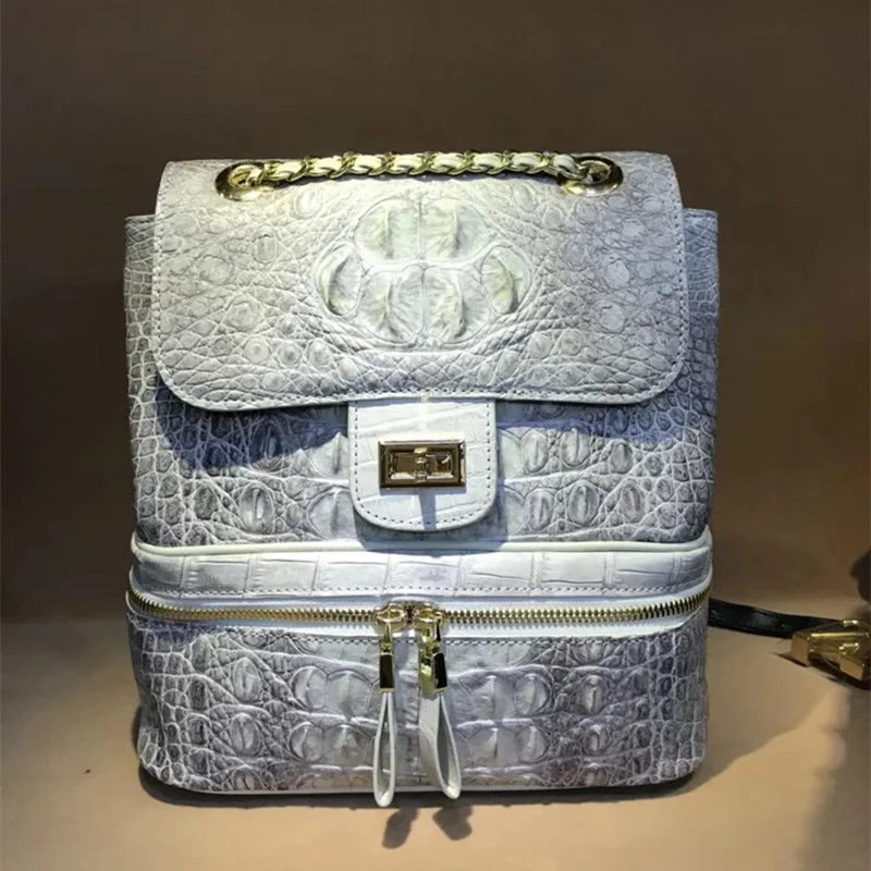 

Luxury Designer 100% Genuine Alligator Skin Ladies Small Summer Backpack Exotic Crocodile Leather Women Female Light Green Purse