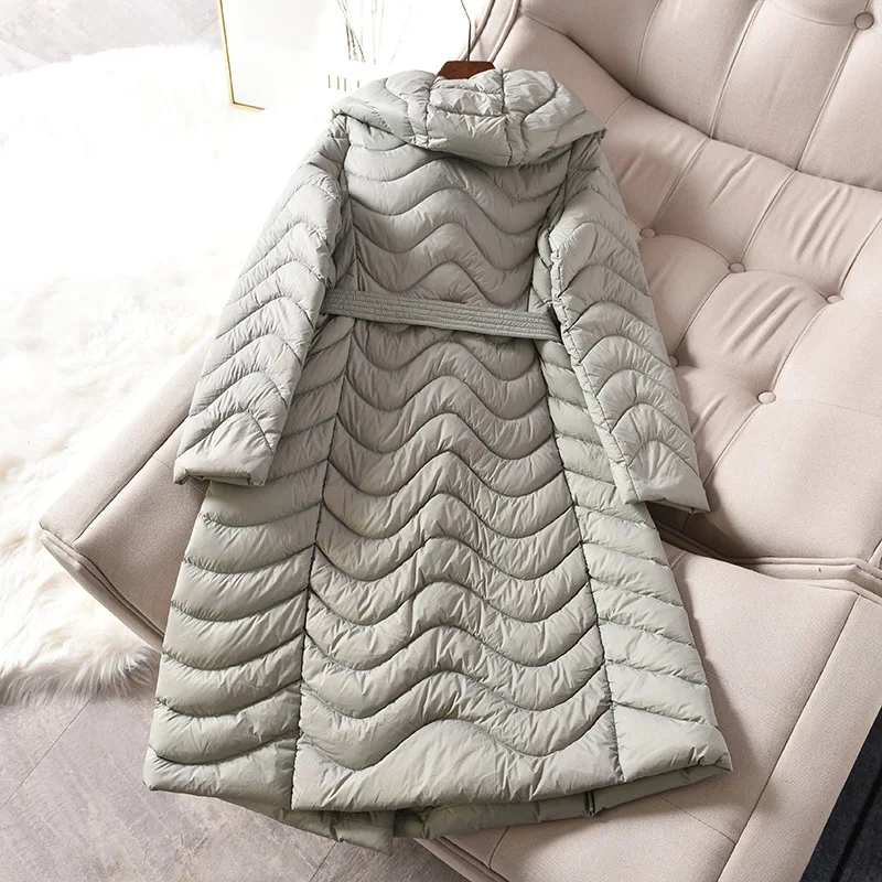 2018 Winter New Women's Down Jacket Outer Slim Mid-length Thin 100% White Duck Down Warm Coat TQ390