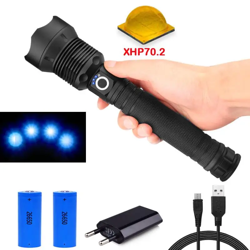 

50000 lumens XLamp xhp70.2 most powerful flashlight usb Zoom led torch xhp70 xhp50 18650 or 26650 Rechargeable battery hunting