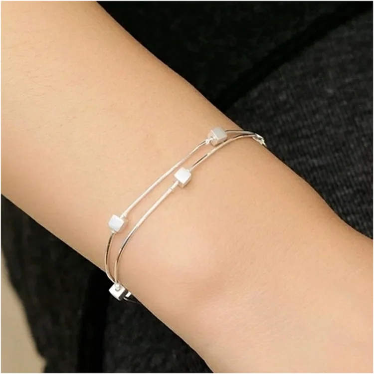 

DreamySky 100% Real Pure 925 Sterling Silver Beads Chain Box Cube Charms Bracelets For Women Wedding Statement Jewelry Bijoux
