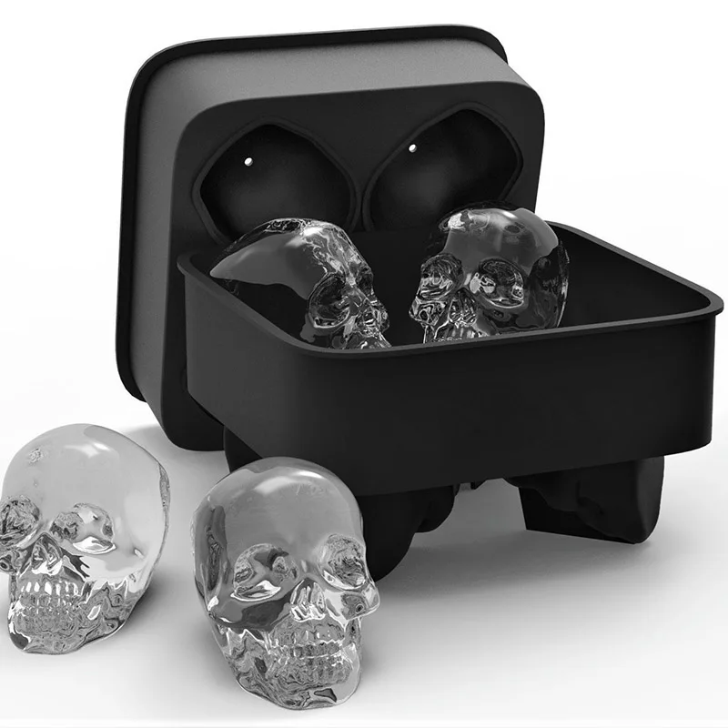 

1PC Multifuncational Creative Hot Large Ice Cube Tray Pudding Mold 3D Skull Silicone 4-Cavity DIY Ice Maker Household Use