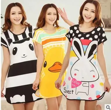 MLXSLKY женская ночная рубашка летнее платье мультяшная с коротким рукавом женское
