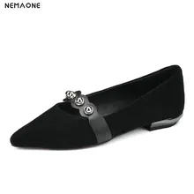 NEMAONE 2019 genuine leather streetwear slip on pointed toe low heel rivets buckle luxury pumps for women oxford shoes