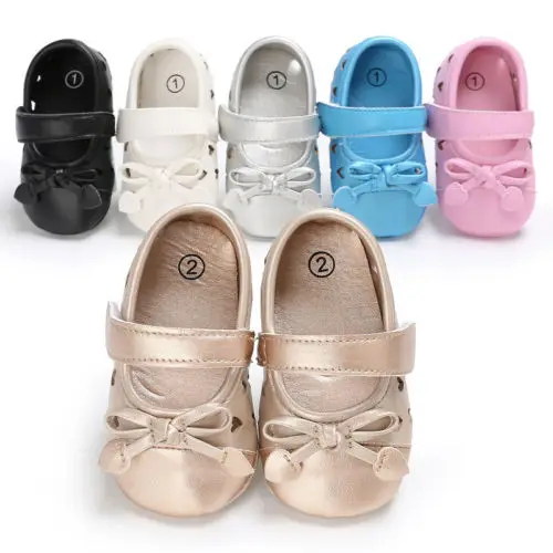 

2018 Newborn Baby Girls Crib Shoes Leather Soft Sole Bowknot Sandals Non-slip Prewalke Summer Baby Princess Loop Shoes