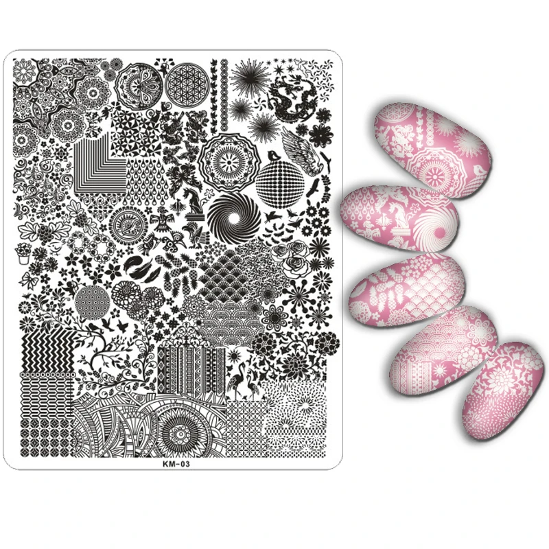 

Super Big Size 1Pcs Plate Stamping Nail Art Image Plate KM Series Different Designs Stamp Image DIY Template Tool