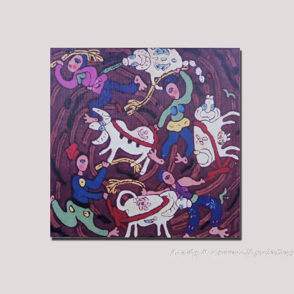 

Free Shipping Painting Tease Cattle Abstract Chinese Style Oil Painting On Canvas Hand Painted Home Decoration Wall Art 60X60CM