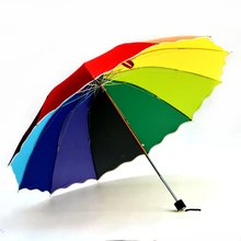 112 Cm Besar Rainbow Payung 10 Rib Penguatan Kuat Tahan Angin Wanita Hujan Payung Lipat 3 Perempuan Parasol(China)