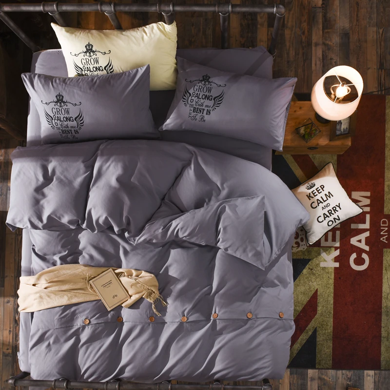 Dreamworld Soft Solid Bedding Set Gray Blue Yellow Brown Bed Linen Set Button Design Solid Duvet Cover Set Full Queen King Size Bed Linen Set Duvet Cover Setbedding Set Aliexpress