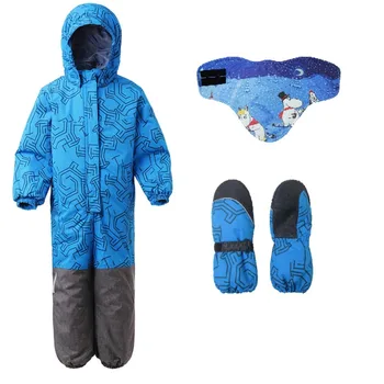 

Moomin 2018 winter snow jumpsuit Polyester waterproof overall mitten set Unisex blue Zipper Fly Straight warm winter overall