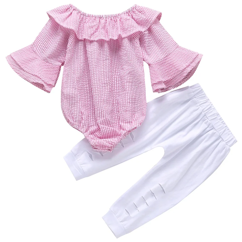 Yaz Bebek K z Elbise izgili Romper Tops Y rt k Pantolon K yafetler 
