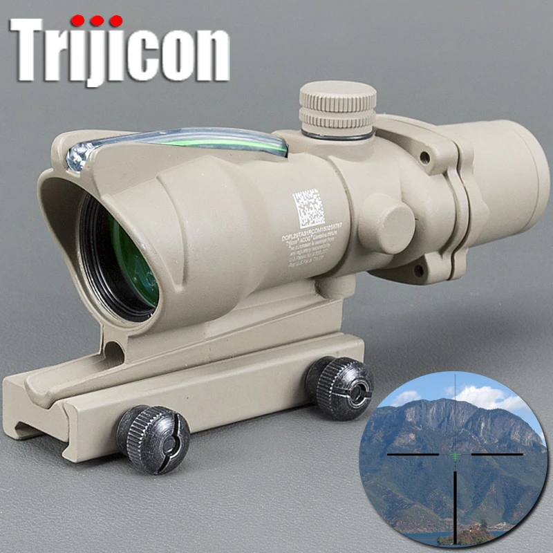

Tan Tactical 4x32 Scope Sight Real Fiber Optics Green Illuminated Tactical Riflescope With 20mm Dovetail For Hunting