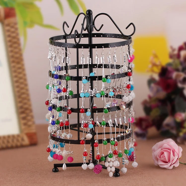 

Free Shipment 4 Tiers Black Rotating Spin Table Top 72 pairs Earring Holder Organizer Stand / Jewelry Stand Display Rack Towers