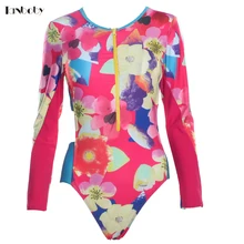 Купальные костюмы с высоким горлом Женские винтажные с длинным рукавом цельные монокини с высокой талией купальные костюмы Боди для серфинга 1 шт