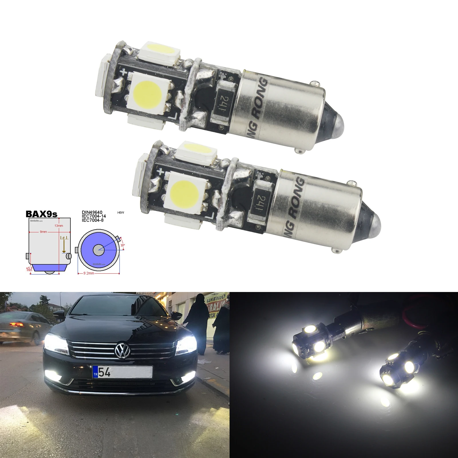 

ANGRONG 2x H6W BAX9s 5 SMD LED Bulb Parking Side Light Xenon White For Mercedes Error Free