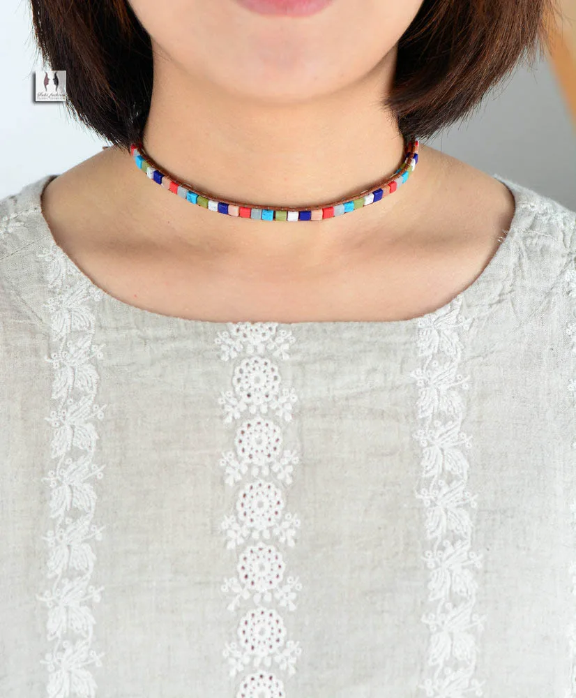 Leather Bracelets Mix Square Natural Stones 2 Strands Leather Wrap Bracelets Vintage Weaving Boho Bracelet Dropshipping