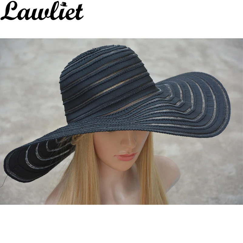 

Kentucky Derby Hat 2017 Summer Fashion Lady Sun Hat Beach Cap Shading Polyester Wide Brim Solid Stripes Hats Women Sun Hats A269