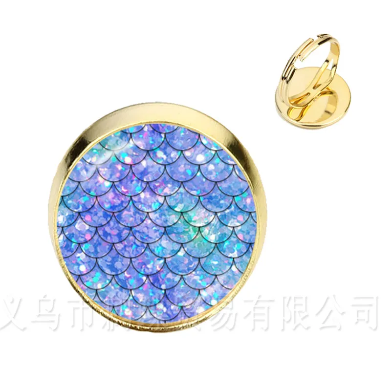 

2018 New 16mm Glass Cabochon Maxi Silver/Golden Plated Rings Gift For Women Girls Kids Rainbow Scales Mermaid Gift