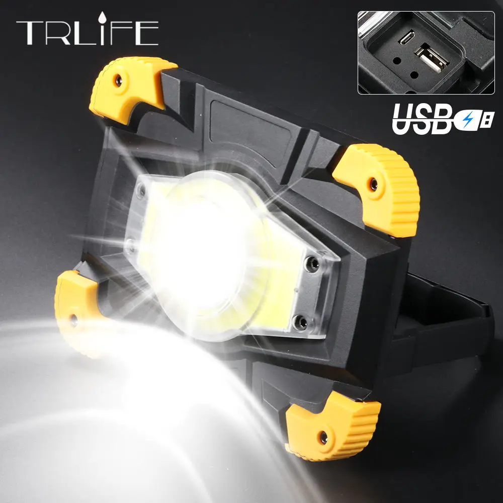 

T6+COB 20W LED Rechargeable Work Light Emergency Lamp Hand Torch Camping Tent USB Charging Portable Power Bank Searchlight