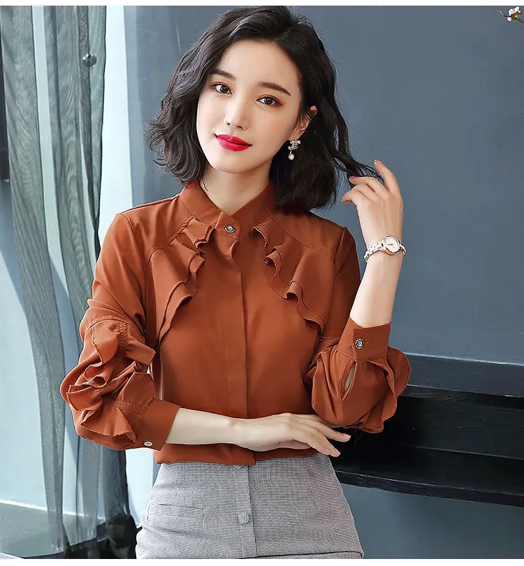 2019 New Elegant Autumn Tops Women Long Sleeve Ruffle Blouse Work Wear Office Shirts Plus Size Chiffon Blusas Mujer Moda (11)