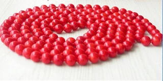 

FREE SHIPPING Long 57" Natural Red Round Coral beads Necklace