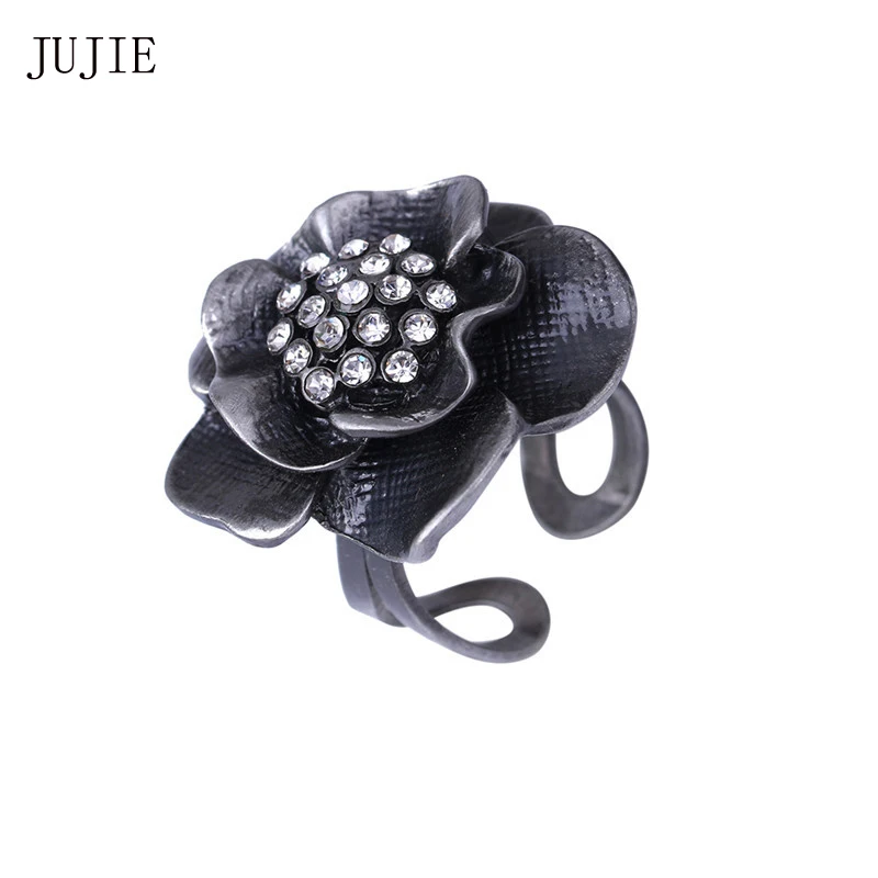 

JUJIE Antique Flower Wedding Rhinestone Rings Vintage Jewelry