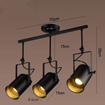 Винтажный потолочный светильник светодиодный черный железный потолочный светильник Промышленный светильник для одежды Ретро рельсовый Точечный светильник для кухни - Цвет корпуса: 3 heads