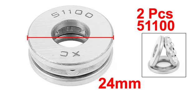 51100 Carbon Steel Grooved Race Thrust Ball Bearing 24x10x9mm 2pcs