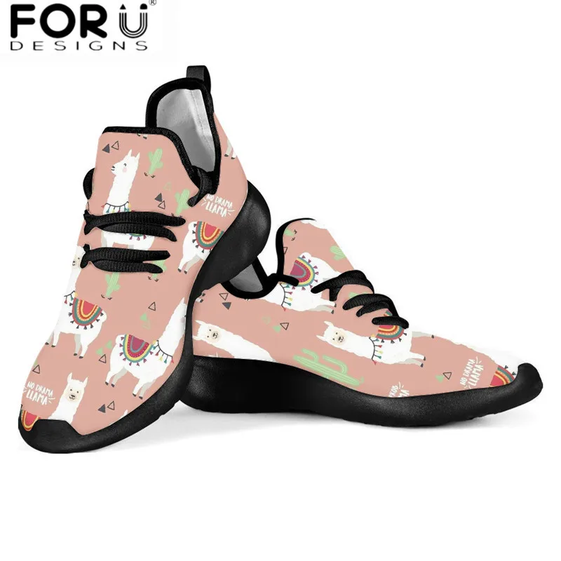 FORUDESIGNS/Повседневная обувь для девочек с героями мультфильмов; милые вязаные кроссовки на плоской подошве с принтом из альпаки и ламы для женщин; Осенняя прогулочная обувь; сетчатый светильник - Цвет: HXA69Z60