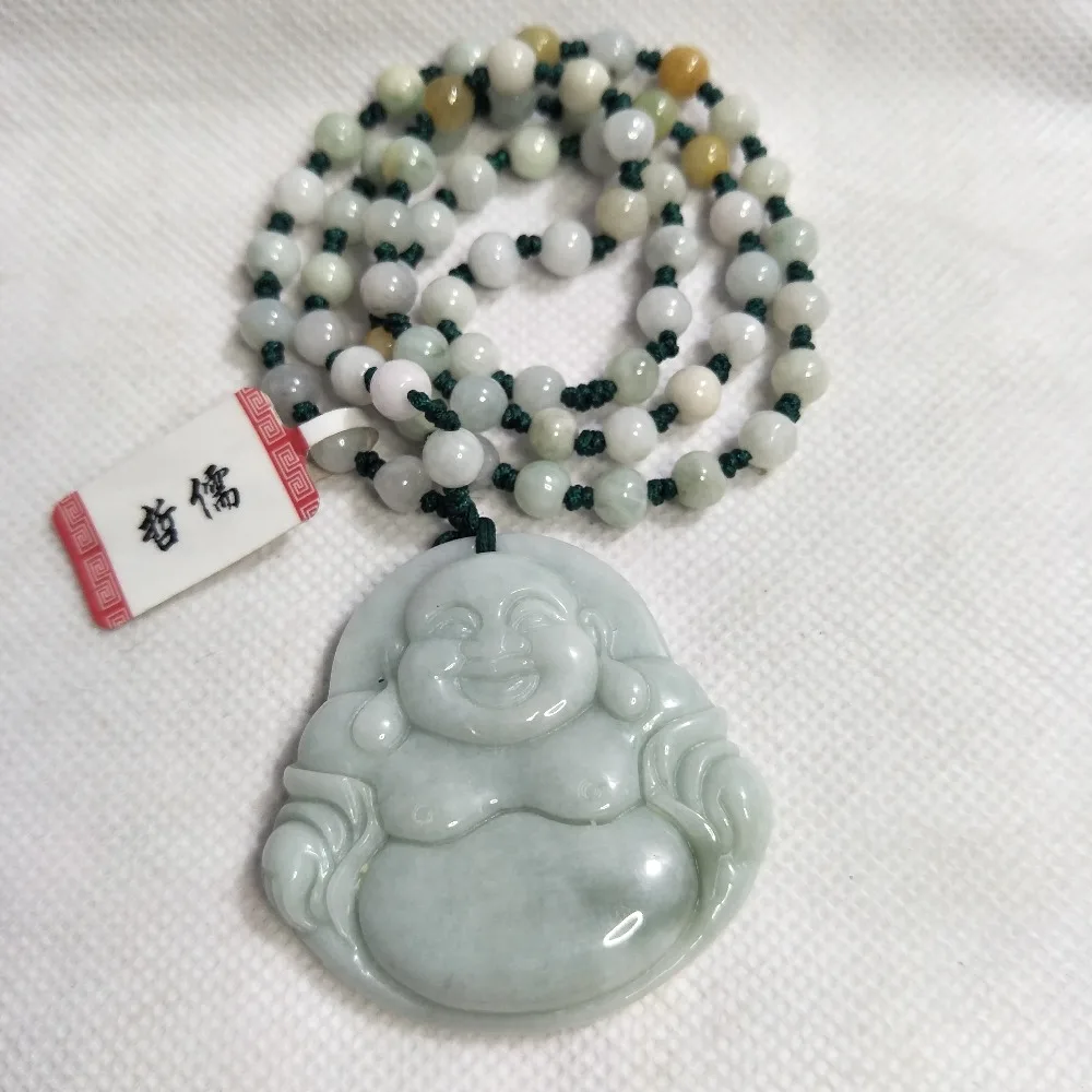Zheru ювелирные изделия чистый натуральный жадеид зеленый удача Будда кулон три цвета жадеит Нефритовое ожерелье отправить сертификат