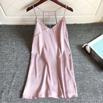 

Ladies Sexy Silk Satin Nightgown Lace Nightdress Sleeveless Nighties V-neck Night dress Summer Sleep Dress Nightwear For Women