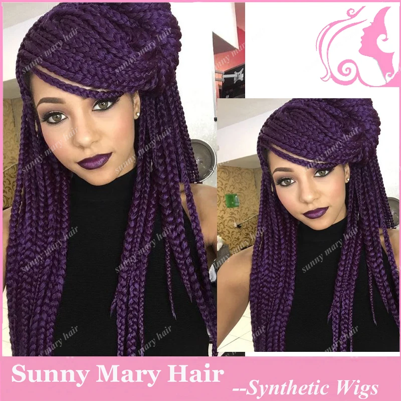 Purple braid synthetic front lace wig so beautiful and shiny no
