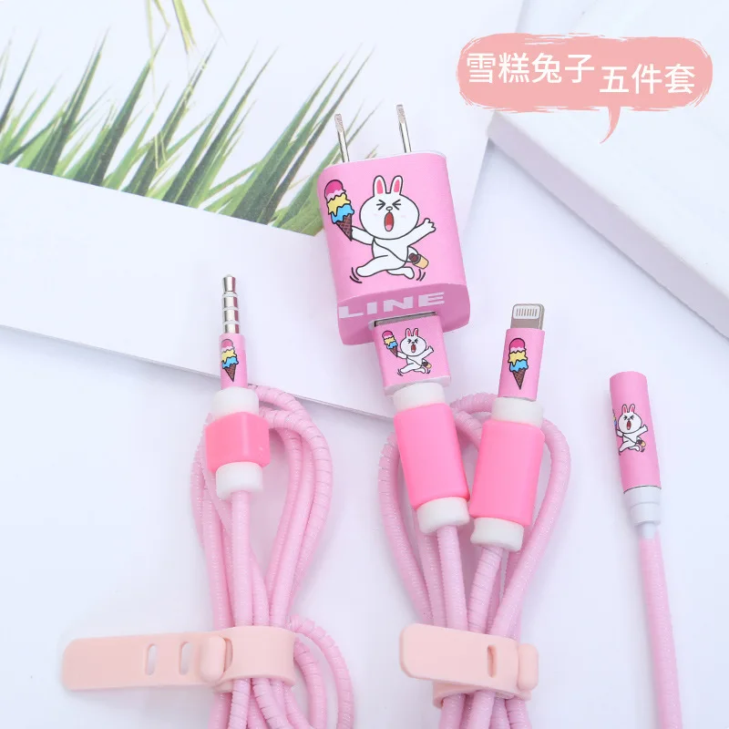 

Cable Winder For iphone 7/8 Plus Cartoon USB Cable Protector Charger stickers Cable Wire Organizer TPU Spiral Cord protector