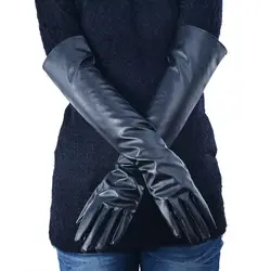 Искусственная кожа локоть перчатки зимние Для женщин длинные перчатки теплые внутри на палец перчатки