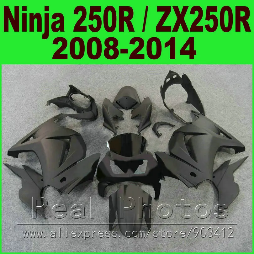 

Flat matte black Kawasaki Ninja 250r green white Fairings EX250 year 2008 - 2014 ZX 250 fairing kits parts R9L9