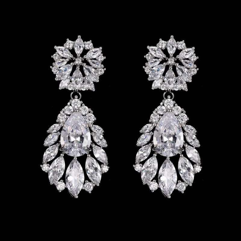 

2018 Female Fashion Earrings Wedding Jewelry Luxury Cubic Zirconia Bridal Heavy Chandelier Earrings For Women