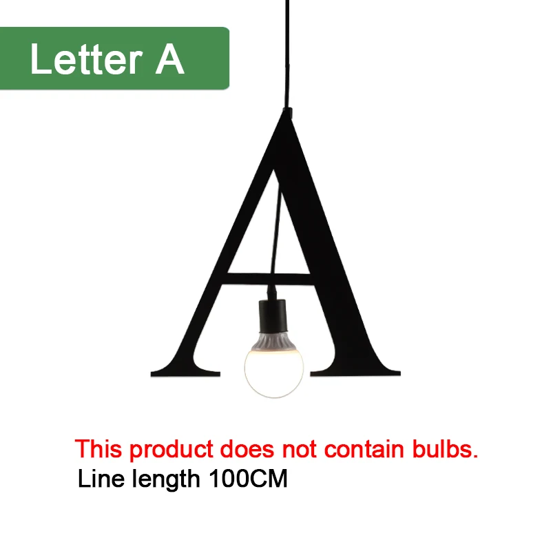 Kaguyahime подвесной светильник s E27 DIY, креативный светильник с буквенным принтом от A до Z, железный подвесной светильник 100 см, скандинавские светодиодные лампы для декора, для чердака, гостиной - Цвет корпуса: A