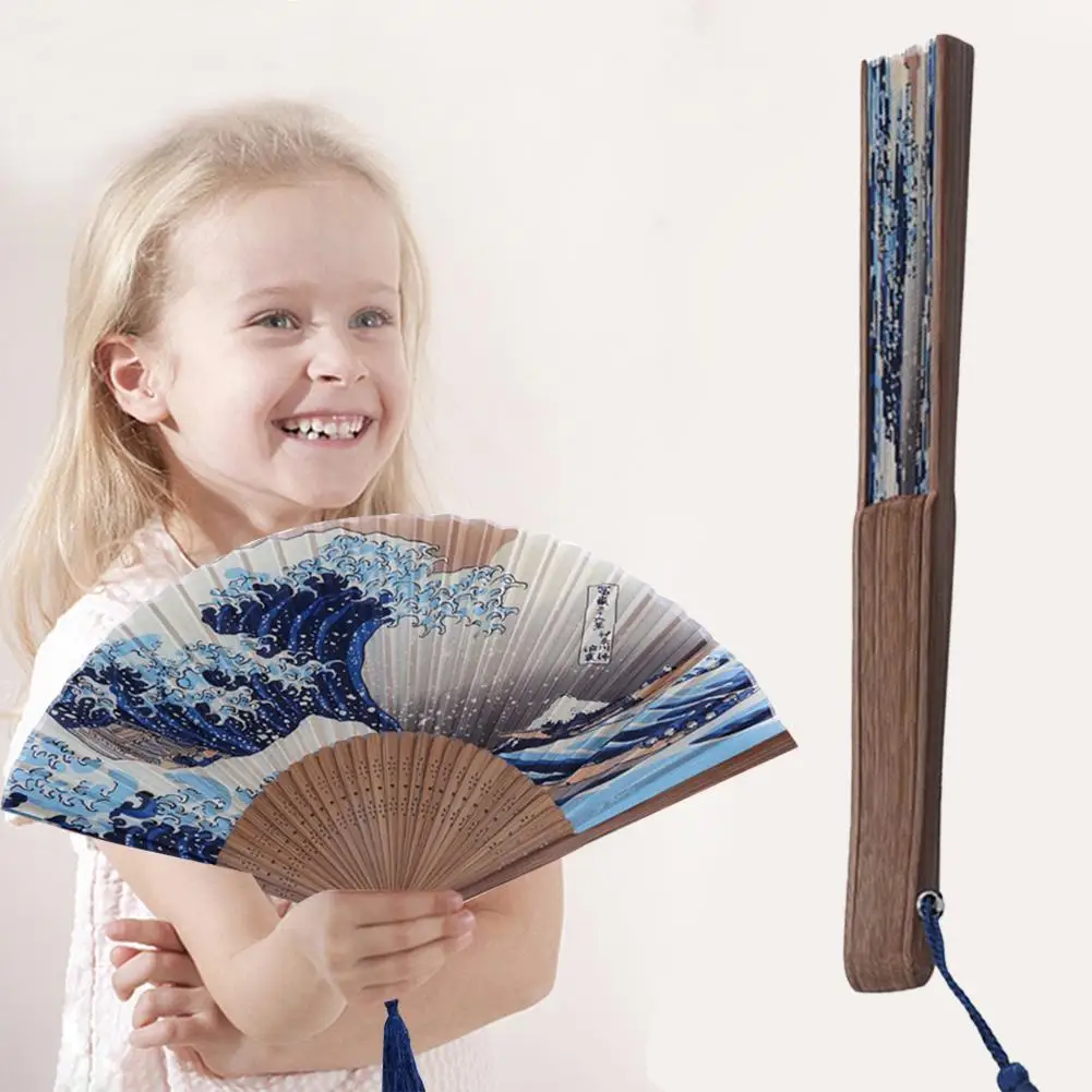 Шелковый ручной вентилятор крепление Fuji Kanagawa волны Японский складной веер карманный Вентилятор Свадебные аксессуары украшения подарок события поставки