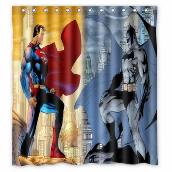 

Vixm Home Batman Superman Wallpap Fabric Shower Curtains Waterproof Mildew-Proof Bathroom Curtains With Hooks