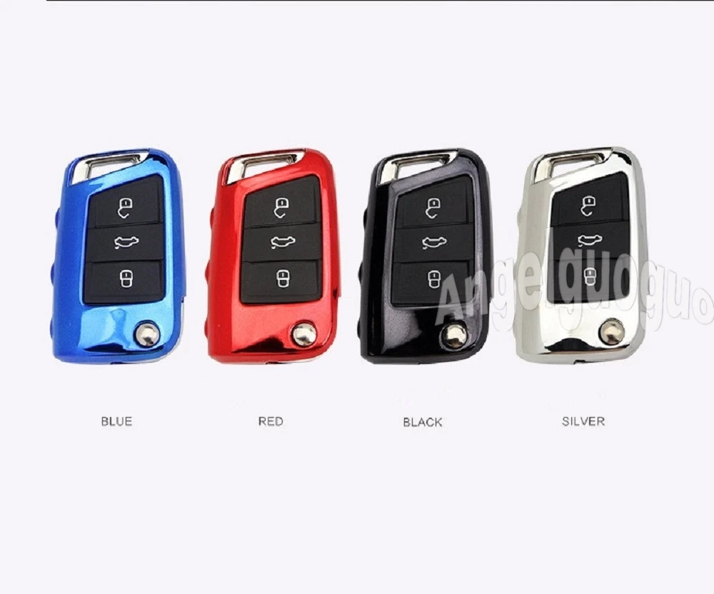 

Angelguoguo Soft TPU Car Key Case Protection Key Cover Shell Fob Holder For Volkswagen VW TIGUAN L Golf 7 Passat Skoda Octavia