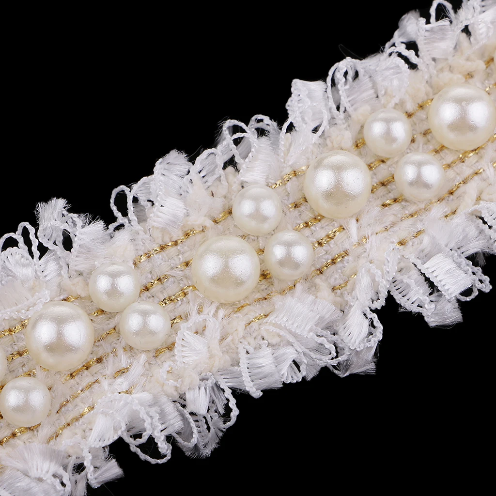 3pcs/1 Yards Handmade Pearl Beaded Embroidery Ribbon Lace Trim Embellishment for Wedding Party Christmas 3/4.5cm
