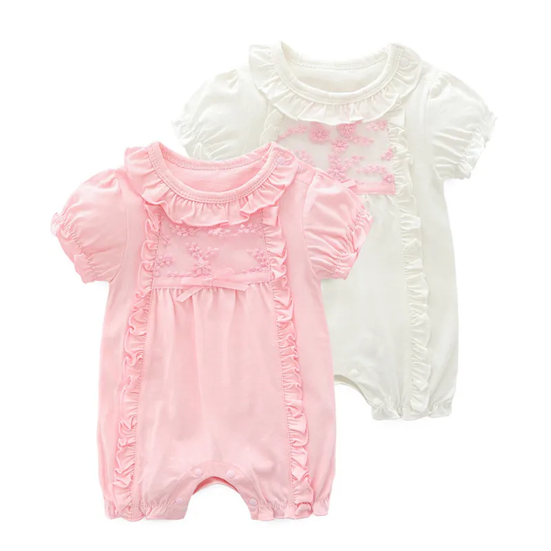 

Lace Flowers Newborn Baby Girl Clothes Short Sleeve Infant Toddler Girls Jumpsuits Princess 2018 Summer Baby Rompers