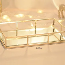 Золотые стеклянные подносы для хранения, нордическая ванная комната, макияж, разное, сервировка, десертная тарелка, металлический декоративный поднос