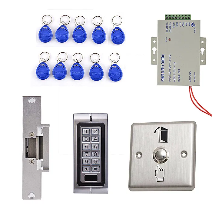 125KHz Waterproof RFID Metal Keypad Access Control System Kit With Strike Door Lock
