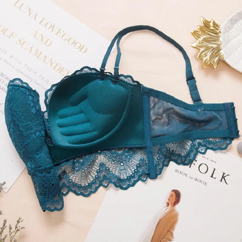 Women lingerie half cup bra and panty set sexy lace soft push up bra set wire free C cup brassiere Adjustable underwear set